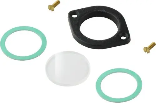BOSCH Schaulochverschlussdeckel, bestehend aus einem schwarzen Deckel und zwei Dichtungen, ergänzt durch Schrauben zur Befestigung.